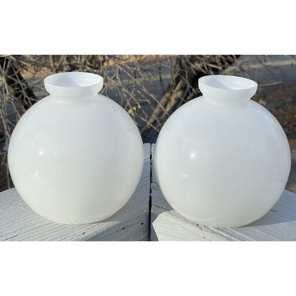 Pair of Vintage White Glass Mid-Century Modern Lamp Shades Round Modernist - Picture 3 of 14